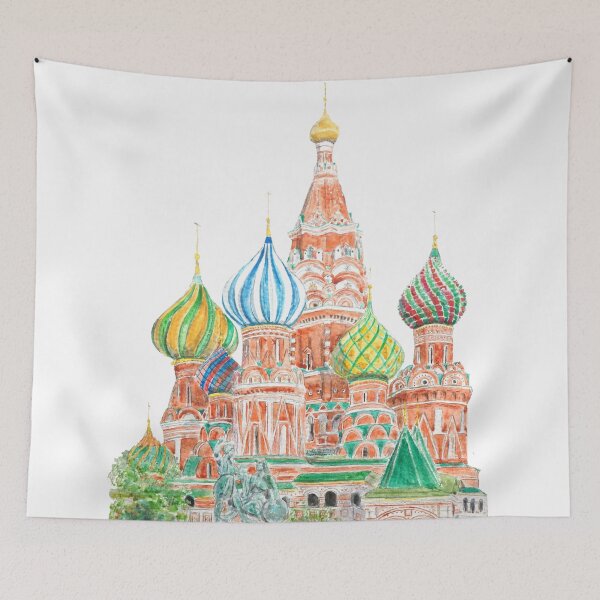 Item preview, hand painted Moscow Saint Basil Cathedral watercolor on background  designed and sold by ColorandColor.