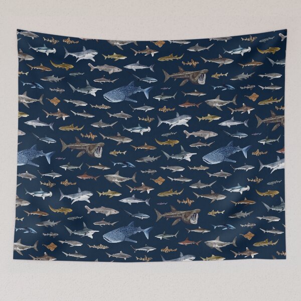 Item preview, SHARKS poster-navy blue designed and sold by BEATRIZ ABAITUA.