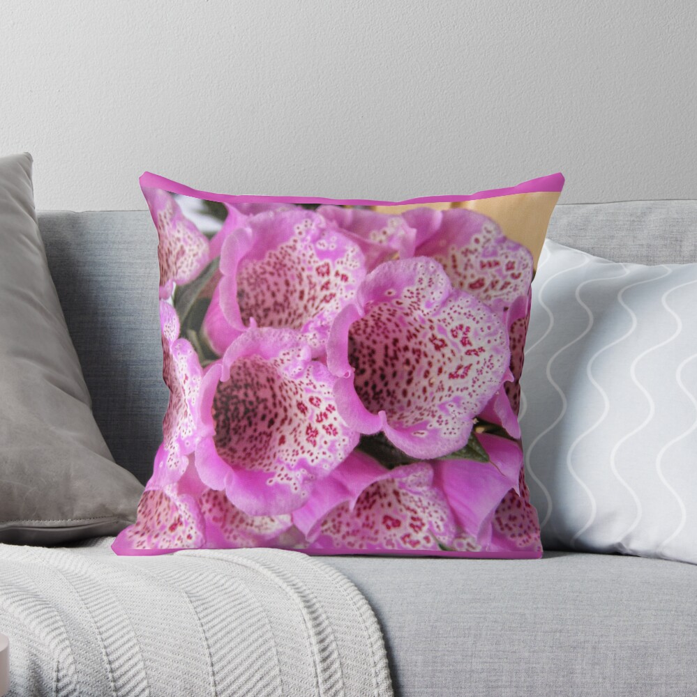 PINK FOXGLOVE BLOSSOMS Throw Pillow