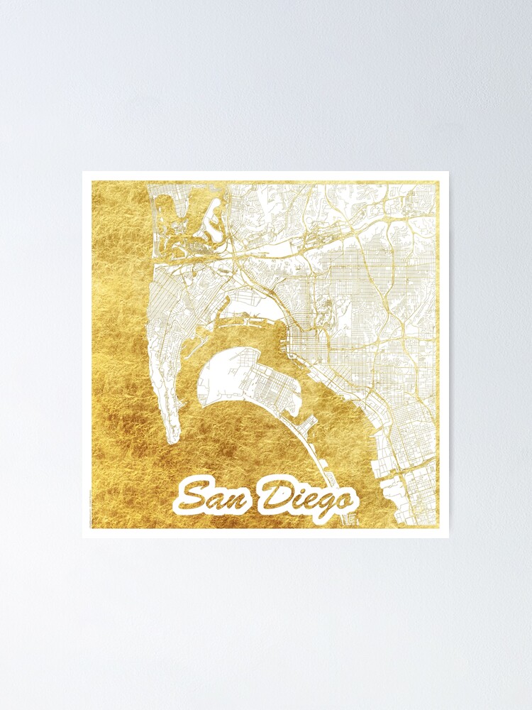 Alternate view of San Diego Map Gold Poster