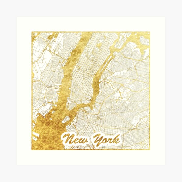 New York Map Gold Art Print