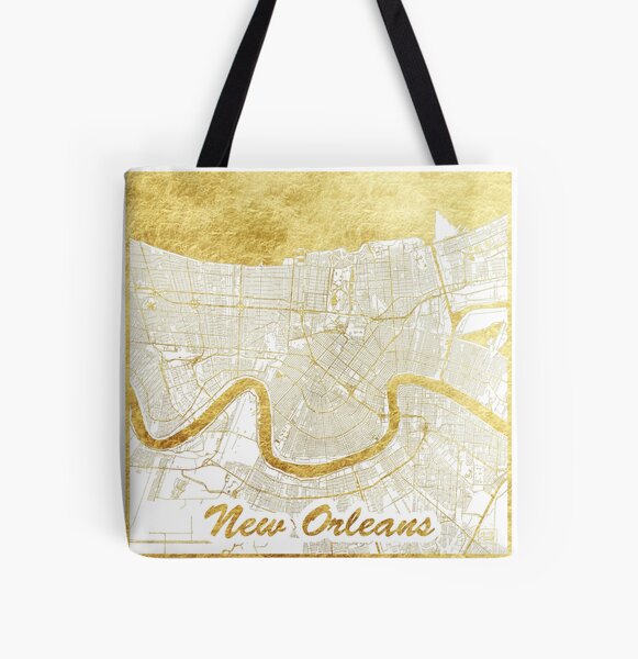 New Orleans Map Gold All Over Print Tote Bag
