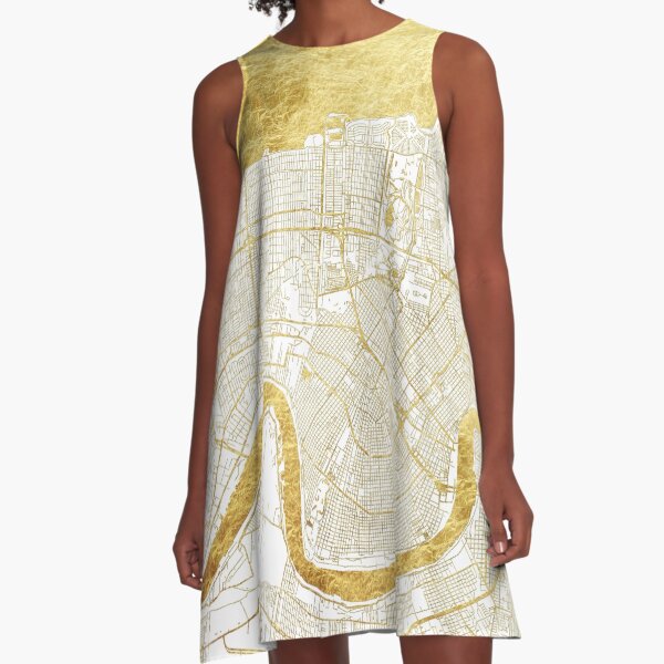 New Orleans Map Gold A-Line Dress