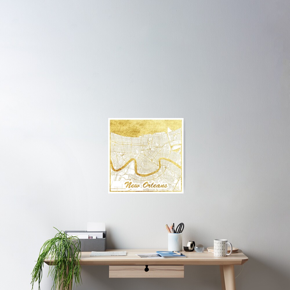 New Orleans Map Gold Poster