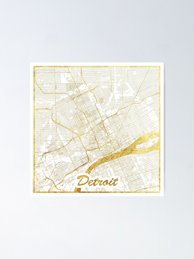 Alternate view of Detroit Map Gold Poster