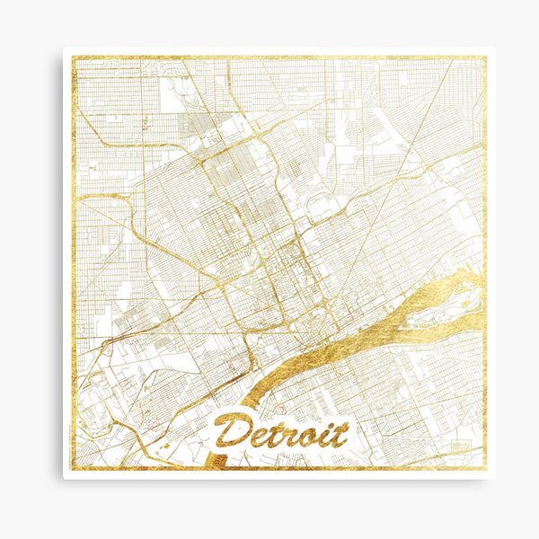 Detroit Map Gold Metal Print