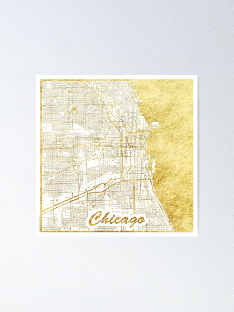 Alternate view of Chicago Map Gold Poster
