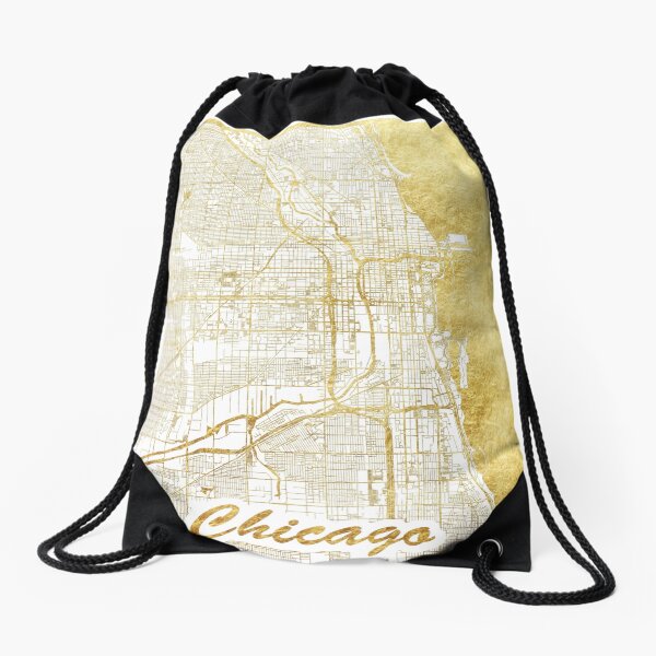 Chicago Map Gold Drawstring Bag