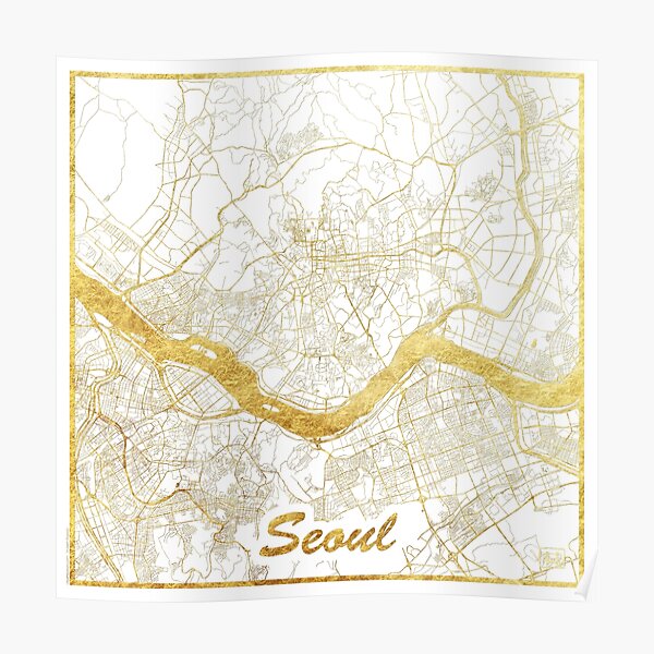 Seoul Map Gold Poster
