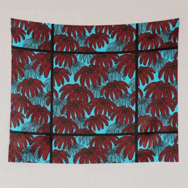 Item preview, Red Flowers on bright blue designed and sold by RC-aRtY.