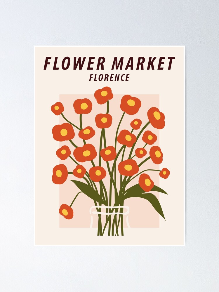 Flower market print, Florence, Posters aesthetic, Cute red flowers,  Cottagecore decor, Retro | Poster