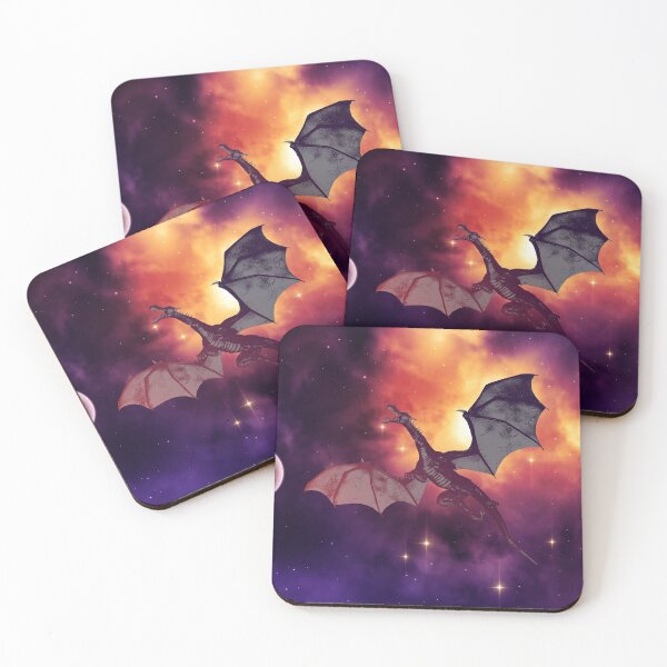 Item preview, Mythical dragon flying through space at night abstract art - red and purple designed and sold by hasbeenz.