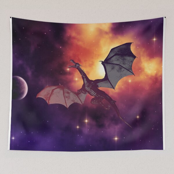 Item preview, Mythical dragon flying through space at night abstract art - red and purple designed and sold by hasbeenz.