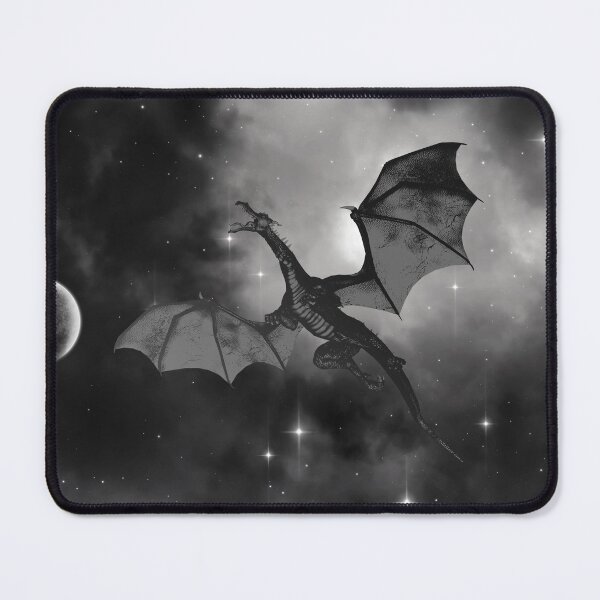 Item preview, Mythical dragon flying through space at night abstract art - monochrome black and white designed and sold by hasbeenz.
