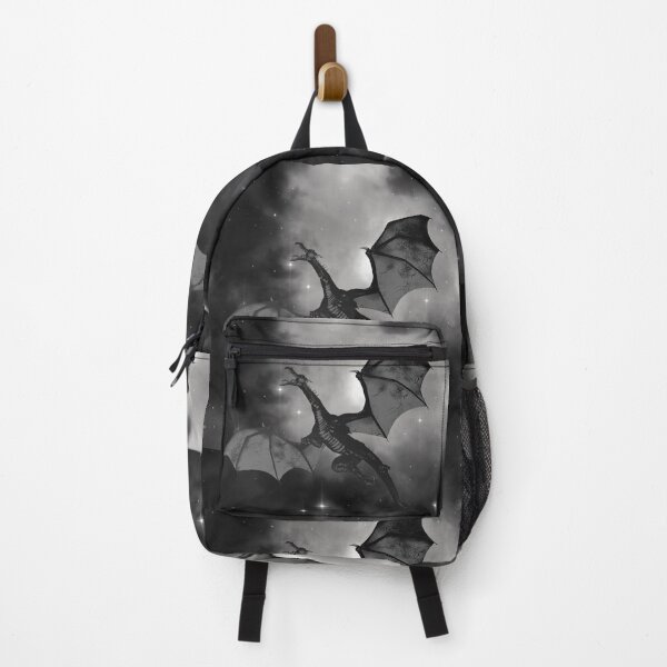 Item preview, Mythical dragon flying through space at night abstract art - monochrome black and white designed and sold by hasbeenz.