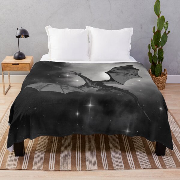 Item preview, Mythical dragon flying through space at night abstract art - monochrome black and white designed and sold by hasbeenz.