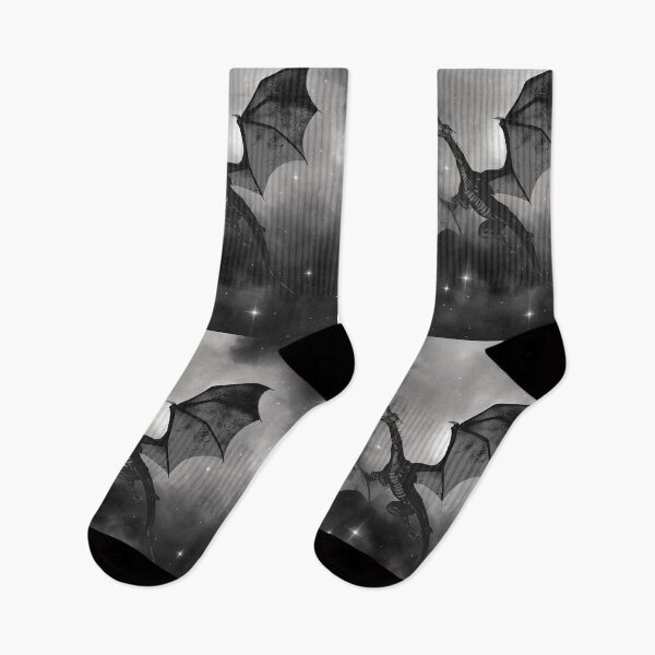 Item preview, Mythical dragon flying through space at night abstract art - monochrome black and white designed and sold by hasbeenz.