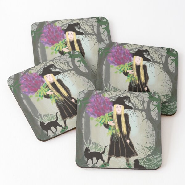 Item preview, Witch with two cats and a bouquet designed and sold by orangerinka.