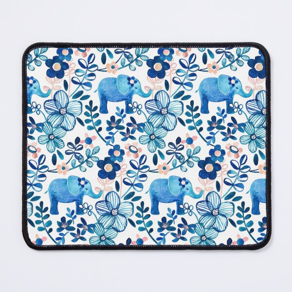 Item preview, Blush Pink, White and Blue Elephant and Floral Watercolor Pattern designed and sold by micklyn.