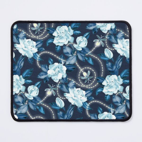 Item preview, Midnight Sparkles - Gardenias and Fireflies in Sapphire Blue designed and sold by micklyn.