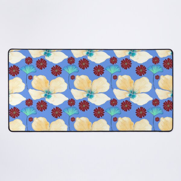 Item preview, botanical pattern yellow flower and gingko leaf in cornflower blue designed and sold by AnnaBaldon.