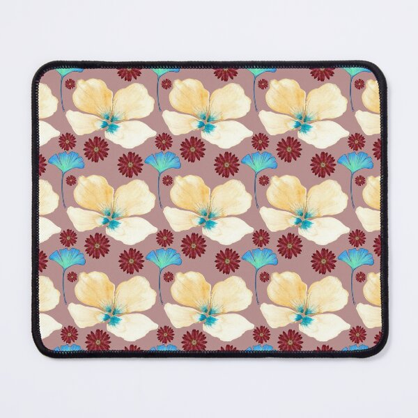 Item preview, botanical pattern yellow flower and gingko leaf in rosy brown designed and sold by AnnaBaldon.