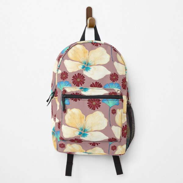 Item preview, botanical pattern yellow flower and gingko leaf in rosy brown designed and sold by AnnaBaldon.