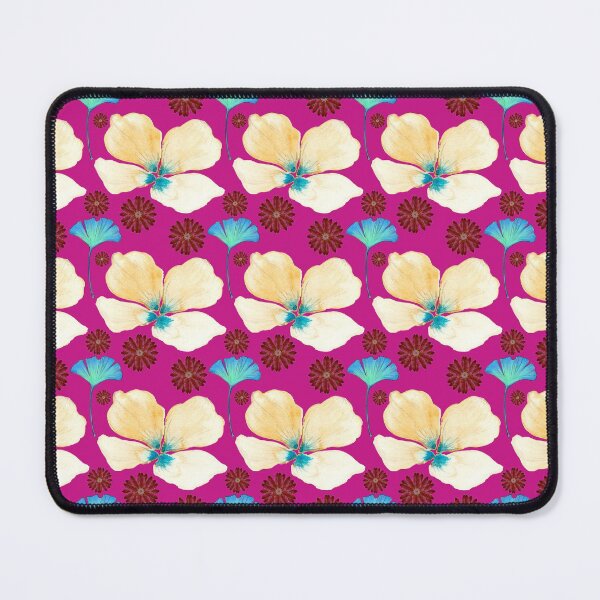 Item preview, botanical pattern yellow flower and gingko leaf in medium violet red designed and sold by AnnaBaldon.