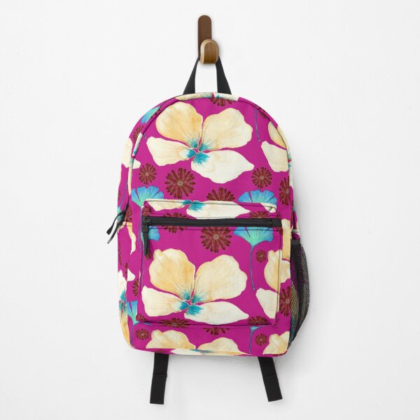 Item preview, botanical pattern yellow flower and gingko leaf in medium violet red designed and sold by AnnaBaldon.