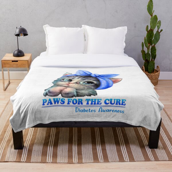 Aperçu de l'œuvre Paws For The Cure Sensibilisation au diabète Chat mignon Ruban bleu créée et vendue par BUFFALOBIGS.