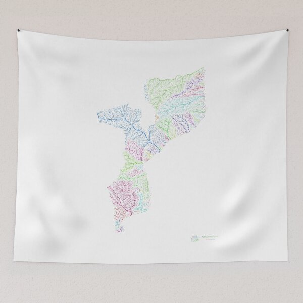 Item preview, Mozambique River Basin Map in Rainbow Colours with White Background designed and sold by GrasshopperGeo.