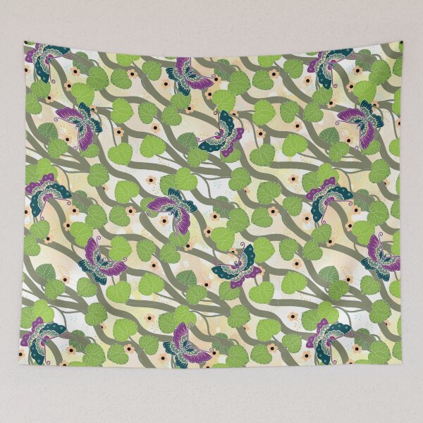 Item preview, Decorative pattern butterflies and black-eyed Suzanne nude green purple designed and sold by MelAislingArt.