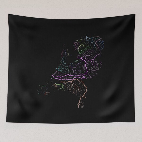 Item preview, The Netherlands River Basin Map in Rainbow Colours with Black Background designed and sold by GrasshopperGeo.