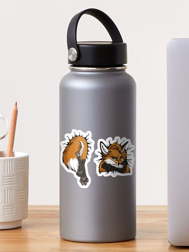 Thumbnail 1 of 3, Sticker, Front & Back - STUCK Red Fox (black cracks) designed and sold by tanidareal.
