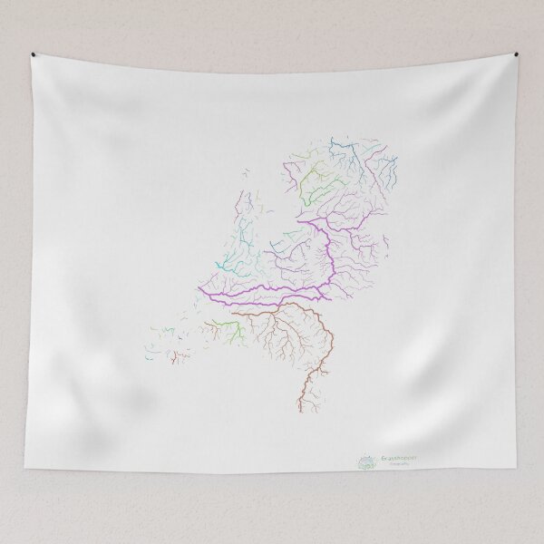 Item preview, The Netherlands River Basin Map in Rainbow Colours with White Background designed and sold by GrasshopperGeo.