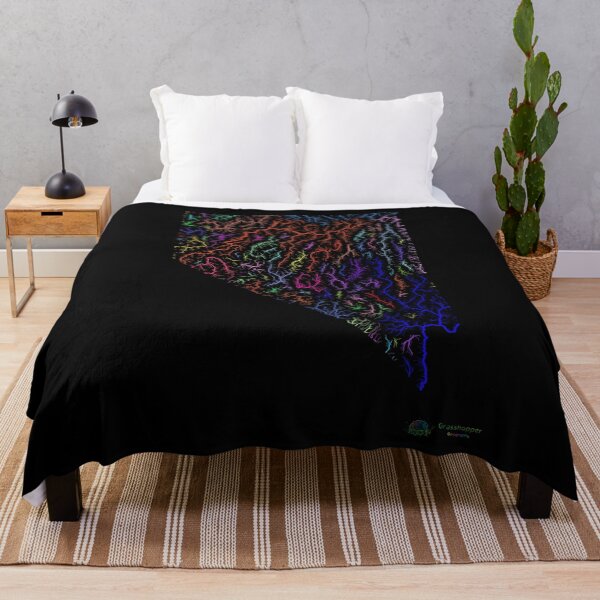 Item preview, Nevada River Basin Map in Rainbow Colours with Black Background designed and sold by GrasshopperGeo.