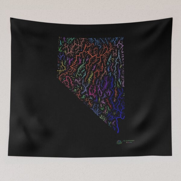 Item preview, Nevada River Basin Map in Rainbow Colours with Black Background designed and sold by GrasshopperGeo.