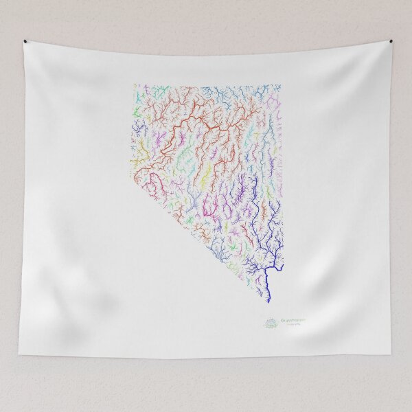 Item preview, Nevada River Basin Map in Rainbow Colours with White Background designed and sold by GrasshopperGeo.