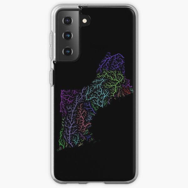 New England River Basin Map in Rainbow Colours with Black Background Samsung Galaxy Soft Case