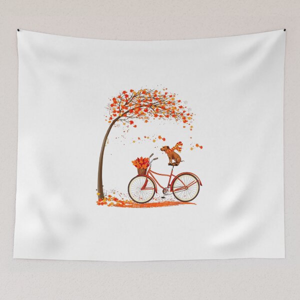 Item preview, Lovely Pitbull Dog in fall funny dog riding bicycle designed and sold by wowart4u.