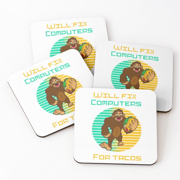 Item preview, Will fix computers for tacos retro sunset Bigfoot- funny tech support humor  designed and sold by Designs Of all kinds.