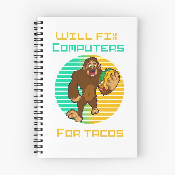 Item preview, Will fix computers for tacos retro sunset Bigfoot- funny tech support humor  designed and sold by Designs Of all kinds.