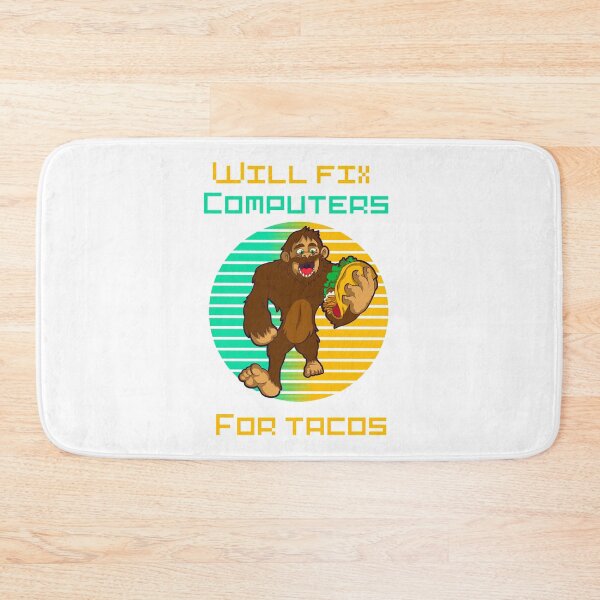 Item preview, Will fix computers for tacos retro sunset Bigfoot- funny tech support humor  designed and sold by Designs Of all kinds.