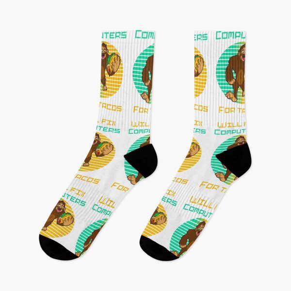 Item preview, Will fix computers for tacos retro sunset Bigfoot- funny tech support humor  designed and sold by Designs Of all kinds.