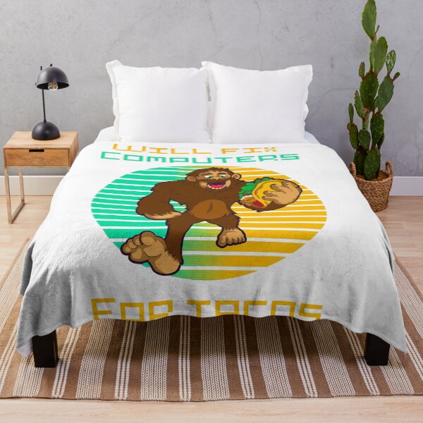 Item preview, Will fix computers for tacos retro sunset Bigfoot- funny tech support humor  designed and sold by Designs Of all kinds.