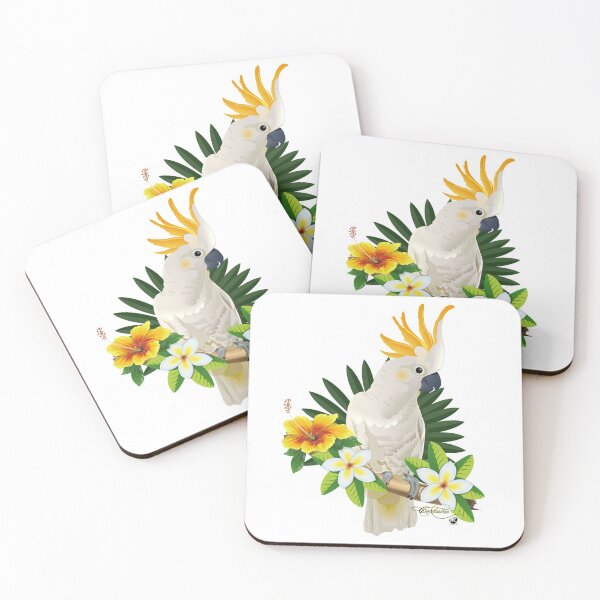Item preview, White cockatoo illustration with exotic flowers designed and sold by Alexandra Kueny.