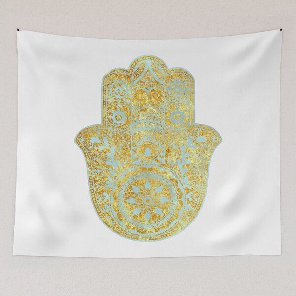 Item preview, Gold and light Blue Hamsa Hand designed and sold by maryedenoa.