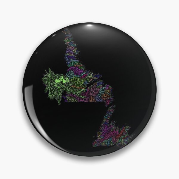 Item preview, Newfoundland and Labrador River Basin Map in Rainbow Colours with Black Background designed and sold by GrasshopperGeo.