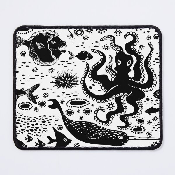 Item preview, Black and White Sea Beasties Narwhal, Octopus, Fish designed and sold by Pink Pineapple Works.