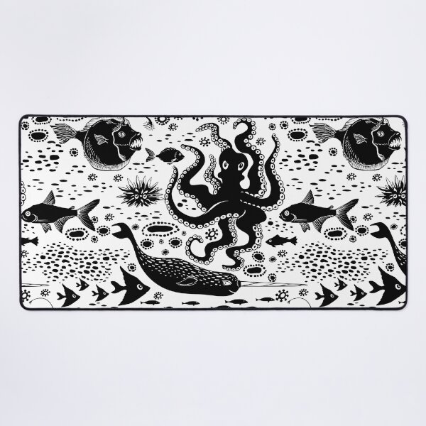 Item preview, Black and White Sea Beasties Narwhal, Octopus, Fish designed and sold by Pink Pineapple Works.